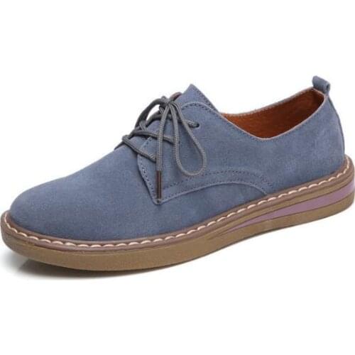 Genuine Suede Leather Womens Oxford Shoes 2018 Spring Women Lace Up Flat Sneakers Woman Boat Flats Moccasins Shoes