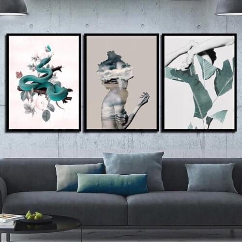 Decoration HD Print Picture Poster Wall Art Green Snake Plant Woman Nordic Watercolor Canvas Painting Living Room Bedroom Home