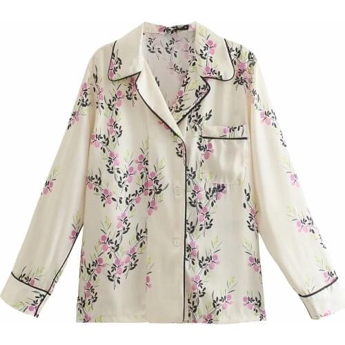 Za New Spring Summer Women Retro Printing Simple Style Long Sleeve Shirt And High Waist Casual Pants Pajama Style Set XITIMEAO