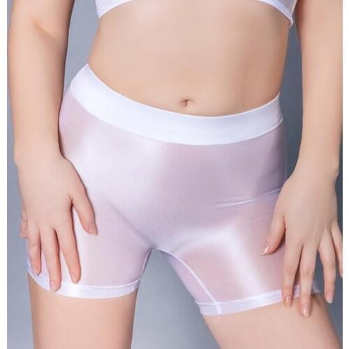 /Women Underwear Sexy See Through Safety Boxershorts Lingerie Stretch Oil Shiny Glossy Boxer Shorts Slim Panties For Ladies Girl