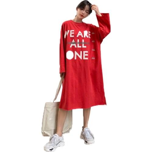 NYFS Aummer dress 2021 New Loose large size Woman Dress Vestidos Robe Elbise Fashion long sleeve Print Long Dress