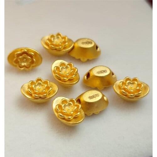 1PCS Real 24K Yellow Gold Pendant 3D Hard Gold Lotus Flower Yuanbao Bead Lucky Ingot Gift For Woman
