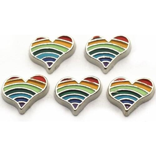 12pcs/lot rainbow Charms heart Floating Charms for Floating Memory charms Lockets DIY Jewelry