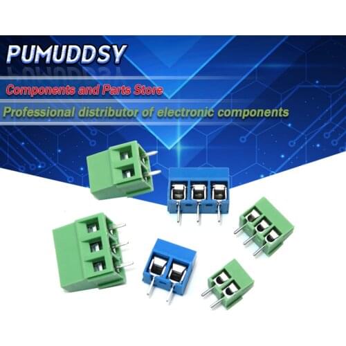 20PCS KF301-2P 3P KF350-2P 3P KF128 Screw 2Pin 3Pin 5.0mm Straight Pin PCB Screw Terminal Block Connector Blue and green