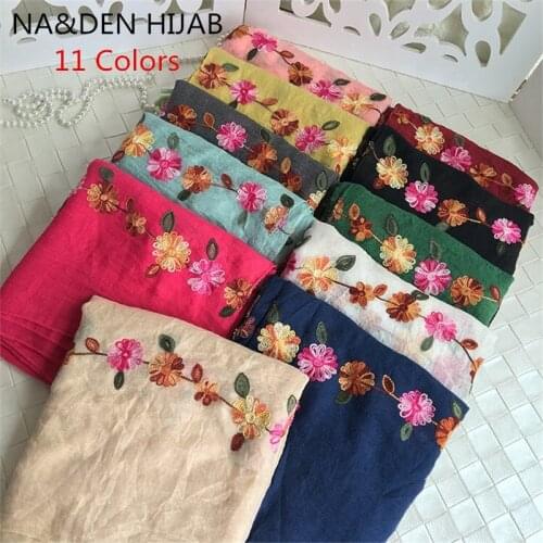 2020 Plain Embroidered Floral Viscose Scarf Shawl From Indian Bandana Print Cotton Scarves and Wraps Foulards Sjaal Muslim Hijab