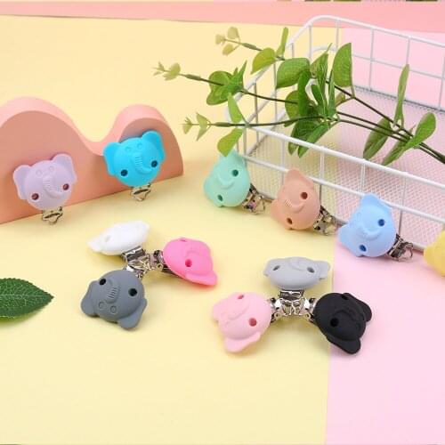 Sunrony 3Pcs Baby Pacifer Elephant Shape Perle Silicone Teether Clip DIY Baby Dummy Chain Nipple Holder Soother Nursing Teething