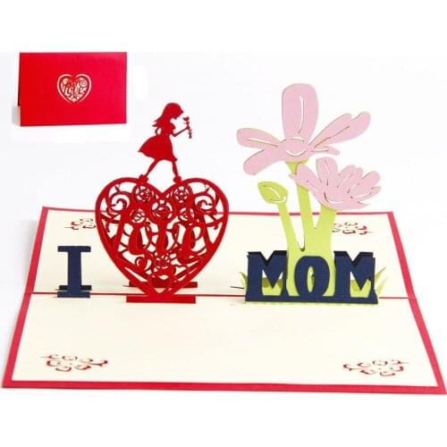 3D Laser Cut Mothres Heart I LOVE Mom Paper Invitation Greeting Cards with Envelope Thanksgiving Mothers Day Creative Gift