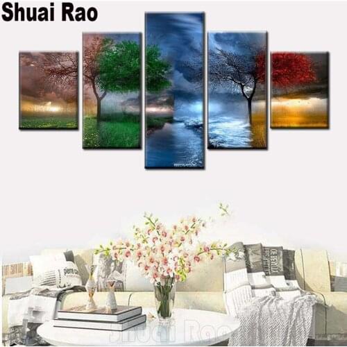 4 Season Tree Diamond Painting full square/round rhinestones 5 piece Diamond Embroidery landscape diy handmake 5d cross Stitch