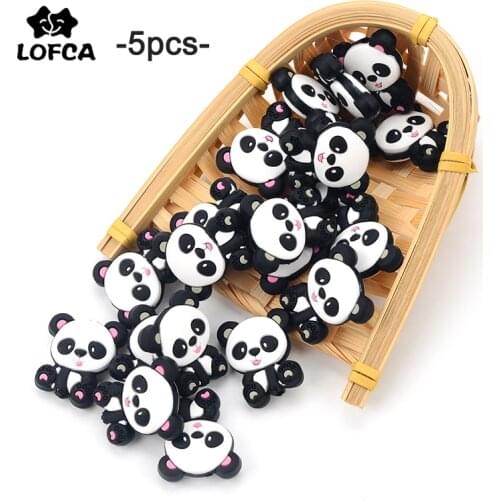 LOFCA 5pcs Panda Silicone Teether BPA Free Food Grade Baby Animal silicone teething Beads Toys Baby Care Pacifier Chain Gift DIY