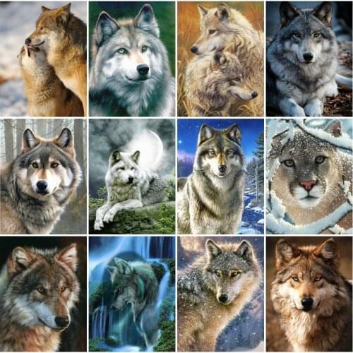 Diamond Painting Full Square/Round Animal Diamond Embroidery Wolf Picture of Rhinestones Beaded Cross Stitch Handicraft