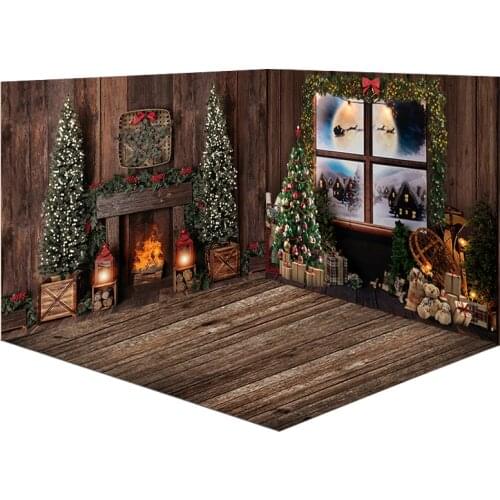 Avezano Christmas Tree Winter Window Wood Fireplace Snow Moon Gift Baby Shower Birthday Backdrop Photo Background Custom Studio