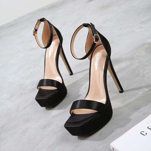 Womens fashion sexy high heels summer open toe waterproof platform ankle strap sandals catwalk show female model shoes 12.5cm