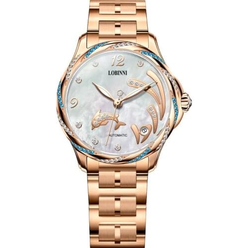 LOBINNI luxury women watches,lady automatic watch Switzerland self wind mechanical wristwatches 50m waterproof sapphire mirror