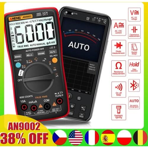 ANENG AN9002 Bluetooth Digital Multimeter 6000 Counts Auto Range True RMS AC DC Current Voltage Resistance Capacitance Tester