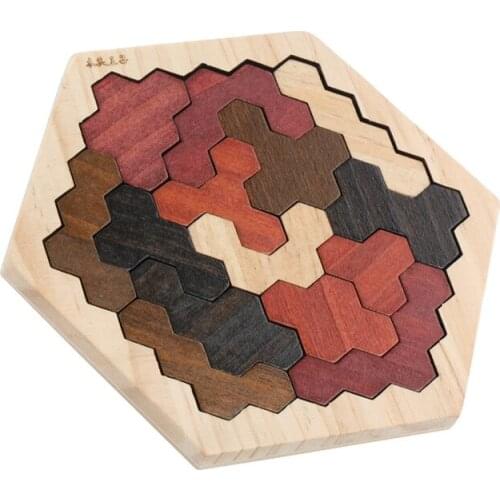 Children Puzzles Toys Honeycomb Wooden Jigsaw Puzzle Toy Hexagon Puzzle Baby Kids Tangrams Geometry Logic Jigsaw Puzzles Toy