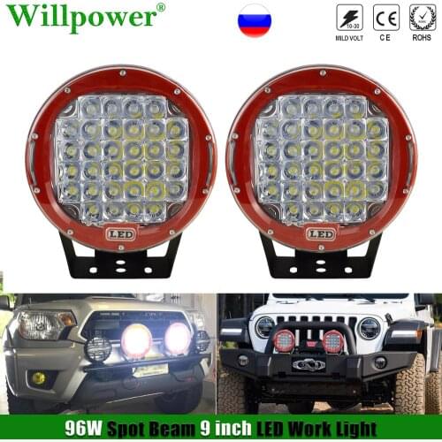 For Jeep 4X4 SUV Car 96W 9" Round LED Spotlight Red Headlight Off Road 4WD Truck Pickup Bumper Driving Fog Lamps