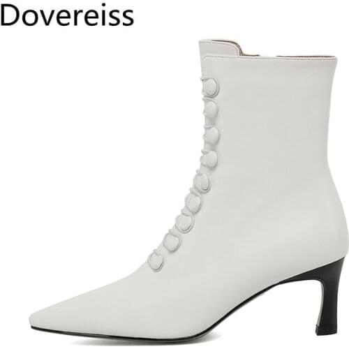 Dovereiss Fashion Womens Shoes winter Pointed Toe Stilettos heels concise Elegant Zipper Pure color concise ankle boots 32-43