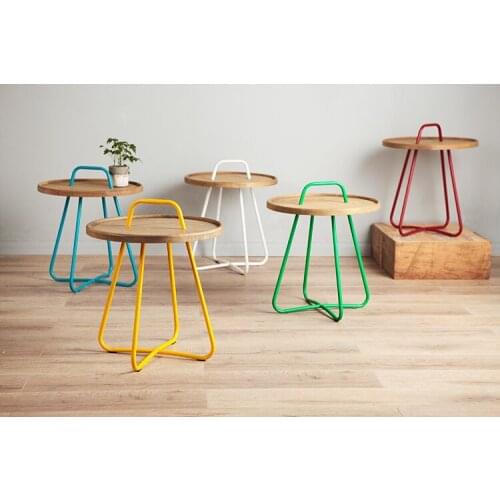 Bar round table wood with metal easy to carry creative wood simple living room sofa coffee table corner tea table