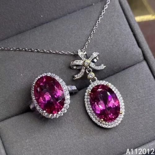 KJJEAXCMY fine jewelry natural pink topaz 925 sterling silver classic girl new gemstone pendant necklace ring set support test