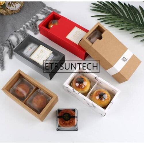 100pcs 2 Cavities Kraft Paper Cupcake Boxes Window Muffin Cake Holder Dessert Containers Packaging Box