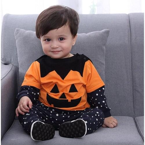 Vampire Bat Pumpkin Clothes Halloween Performance Costume Jumpsuit Suit baby boy Halloween party dress children kid clothes 3-6M