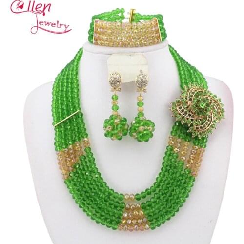 Colorful Nigerian Wedding Bride Jewelry Set african beads jewelry sets Gift Costume women Necklace set Bracelet Earring W7010