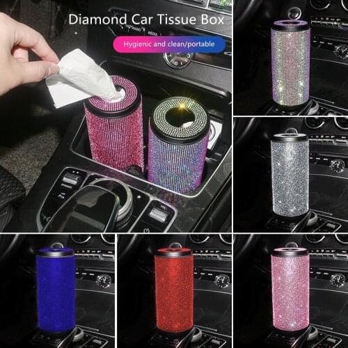 Colorful Rhinestones Fashion Creative Tissue Box Paper Bucket Round Car Tissue Case Car Interior Supplies