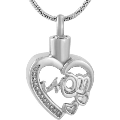 Stainless Steel Cremation Hollow Design Mom In My Heart Pendant Necklace for Ashes Urn Keepsake For Women Jewelry IJD9609