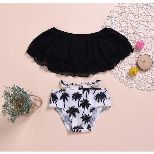 6Months-3Years Ruffle Baby Kids Girls Summer Off Shoulder Ruffle Printed Bikini Swimwear Swimsuit Set fatos de banho criança M4
