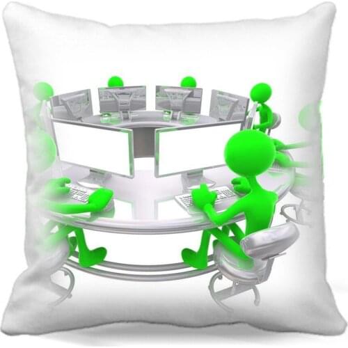 Square Cotton polyester soft cushion cover The green little man at work for Home car sofa chair decorative