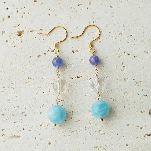 Lii Ji Real Gemstone 925 Sterling Silver Drop EarringsTanzanite Aquamarine Quartz Earring Women Jewelry Gift