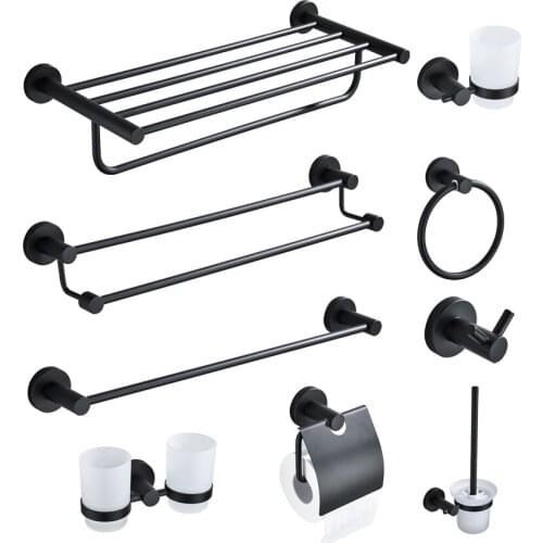 Bathroom Accessories Set, Black Toilet Brush Holder,Paper Holder,Towel Bar,Towel Holder,Bathroom Shelf bathroom Hardware set