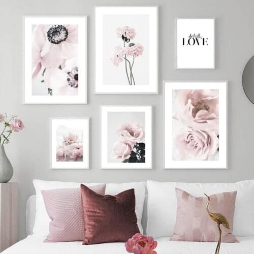 Pink Fresh Plants Rose Peony Flower Quote Wall Art Canvas Painting Nordic Posters And Prints Wall Pictures For Living Room Decor