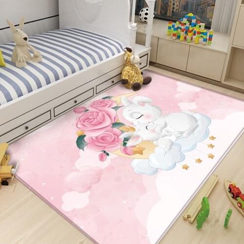 Non-Slip Cute Cartoon Rabbit Blue Picture Children Flannel Carpet Baby Hand Print Carpet Baby Play Mat Fashion Children Carpet
