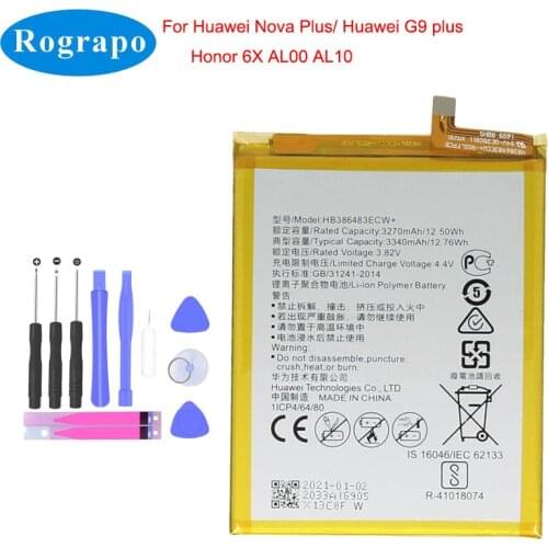 New 3340mAh HB386483ECW+ Replacement Battery For Huawei Honor 6X G9 plus Maimang 5 Batterie Original Mobile Phone
