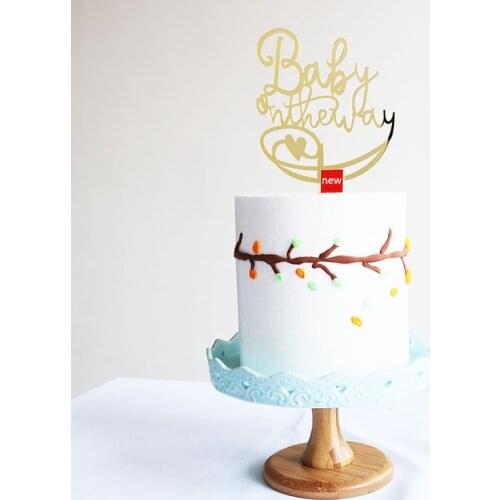 New design baby on the way mirror god / rose gold acrylic cake topper wedding / engagement cake toppers gold theme party decor