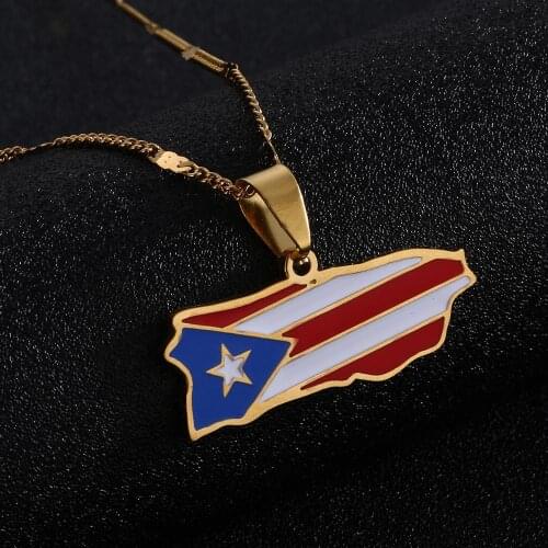 Stainless Steel Enamel Puerto Rico Map Pendant Necklace Puerto Ricans Map Charm Jewelry