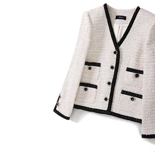 Champagne quality New High simple V-neck looks thin heavy industry small fragrance long sleeve coat can customized big size