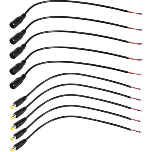 For 5pcs 10pcs DC connector male and female jack cable adapter power supply 28cm length 5.5 x 2.1mm, used for LED bar light CCTV