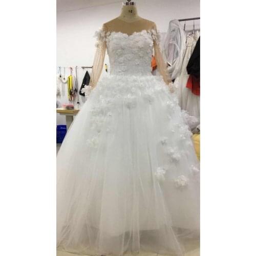 2019 Long Sleeve African Wedding dresses 3D flower Beaded Casual Wedding dresses plus size Detachable Train Robe de marie