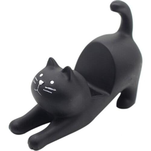 Black /White Cat with Brown Ear Patch Smartphone Stand Decoration Cell Phone Stand Holder Bracket Resin Ornament Birthday Gifts