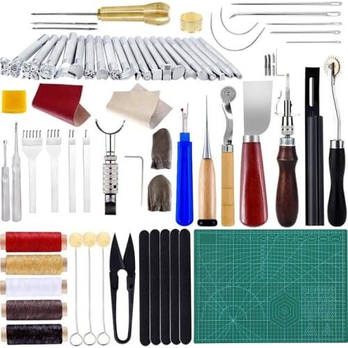 Imzay 60 PCS Complete Professional Craft Sewing Kit With Cutting Mat For Bookbinding, Sewing, Leather Working