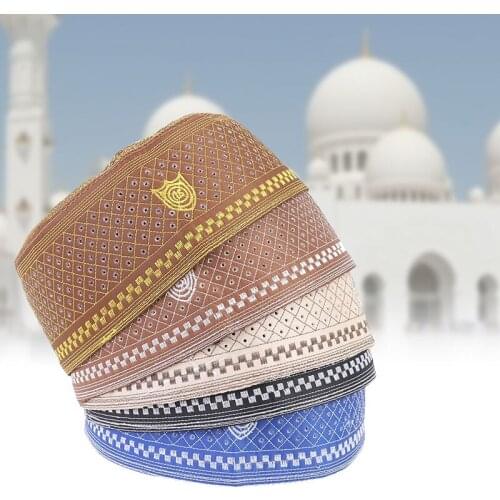 Casual Muslim Hats Cotton Embroidery Arab Men Prayer Hat Musliman Turban Man Hijab Bonnet Saudi Arabian Islam Jewish India Caps