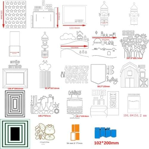 Cutting Dies Strips Label Tags Slider Layered Square Frame Words Alphabet Building House DIY Scrapbooking Craft 2021 New #1