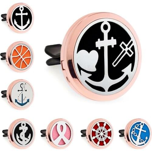 Rose Gold Color Anchor Star Sports Lighthouse 30mm Magnet Open Essential Oil Car Vent Clip Perfume Diffuser Locket Free 10 Pads
