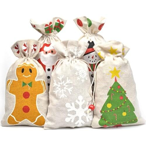 Christmas Santa Sacks Canvas Santa Christmas Gift Bag Pocket Cartoon Snowflake Halloween Candy Bag Santa Gift Bag Many Styles