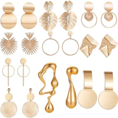 Fashion Vintage Earrings For Women Big Geometric Statement Gold Metal Drop Asymmetry Earrings 2021 Trendy Jewelry Accessories