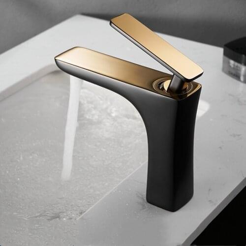 Black Gold Bathroom Basin Faucets Solid Brass Sink Mixer Water Tap Hot & Cold Single Handle Deck Mounted Lavatory Crane Vessel