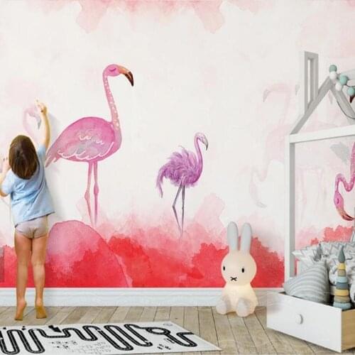 Modern Hand Painting Flamingos Novelty Wallpaper Mural Printed Wallpapers for Kids Bedroom Wall Decor Custom Size Contact Paper