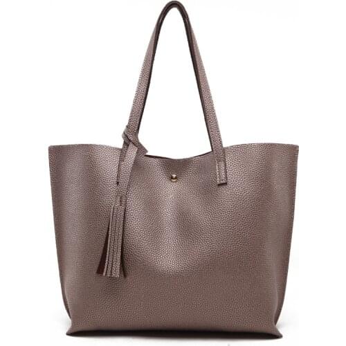 2021 Brand New Women Faux Leather Tote Bag Elegant Tassel Handbag Waterproof Big Capacity Shoulder Purse for Female High Quality